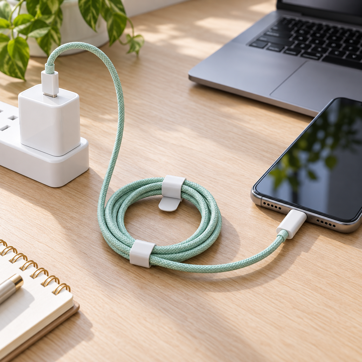 Colourful Braided USB-C to USB-C Charging Cable - 1m